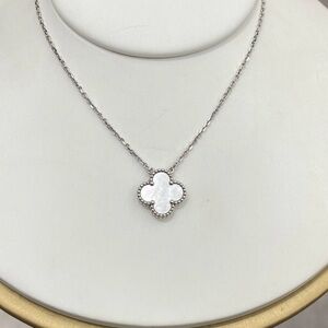 Van Cleef & Arpels Vintage Alhambra Pendant Necklace 18K White Gold MOP VCA